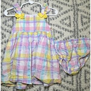 Baby Starters Toddler Girl's Spring Easter pastel plaid bow Dress size 12 months
